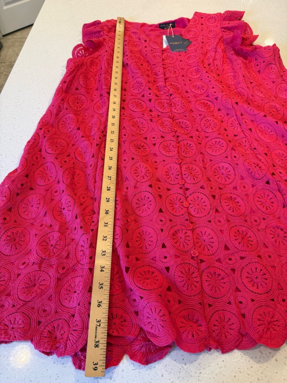 Skies are Blue Raspberry Sorbet Ruffle Sleeve Button Front Knee Length Dress NEW - Picture 5 of 15